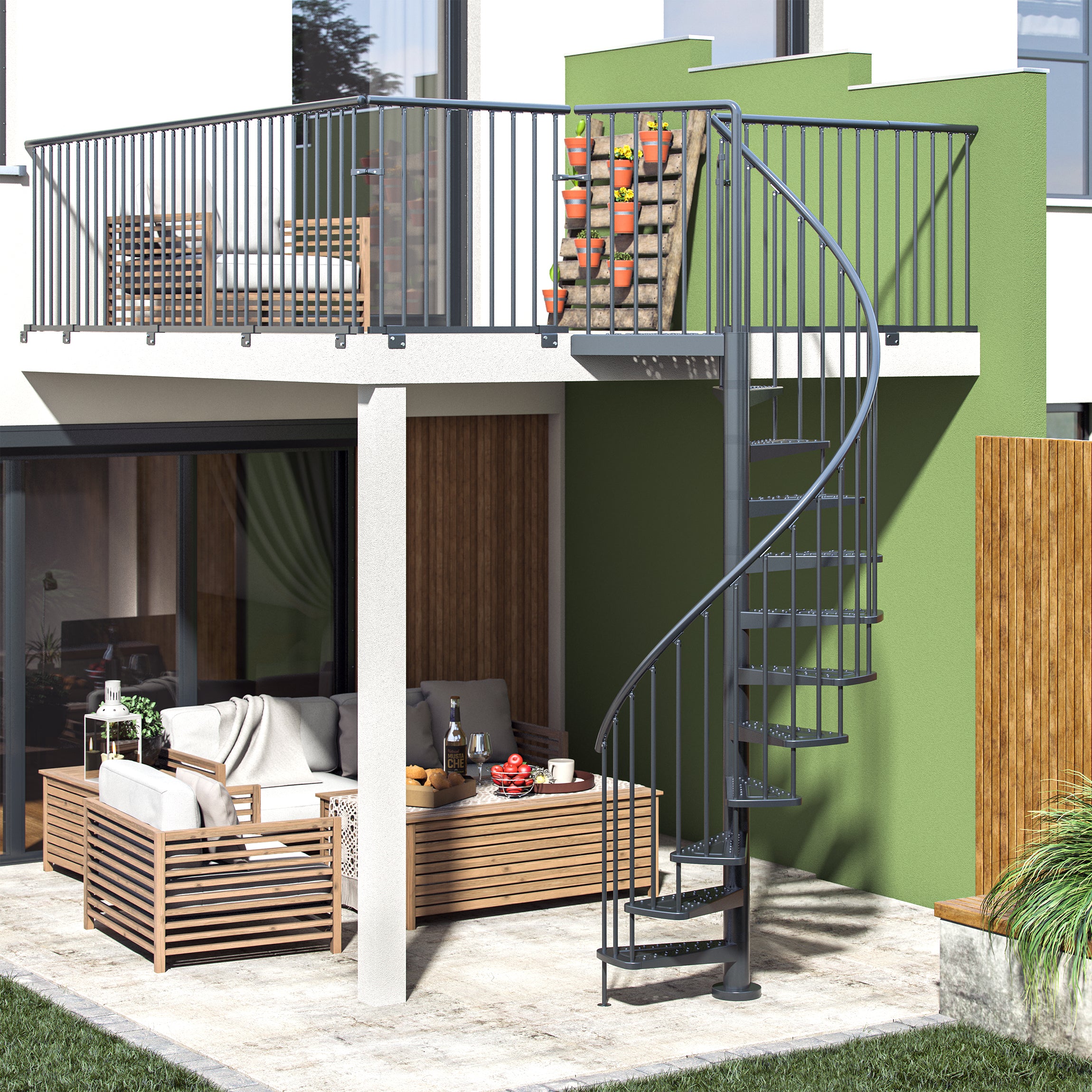 Gardenspin - Stufen Metall Gelocht ANTHRAZIT - Gartentreppe - Außentreppe - Spindeltreppe - Wendeltreppe