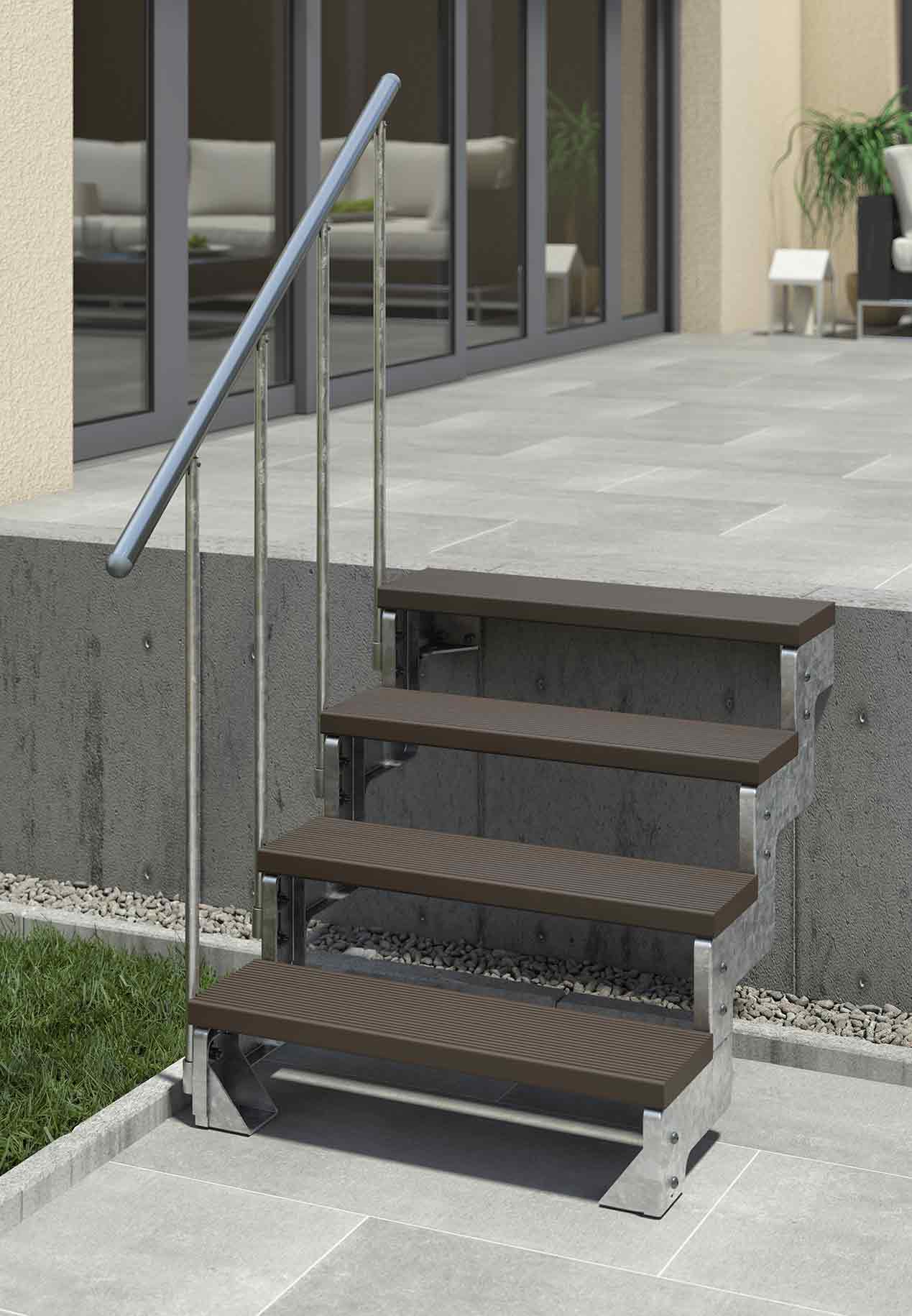 Gardentop - Stufen Trimax dunkel braun - 100 cm - Gartentreppe - Außentreppe für den Garten