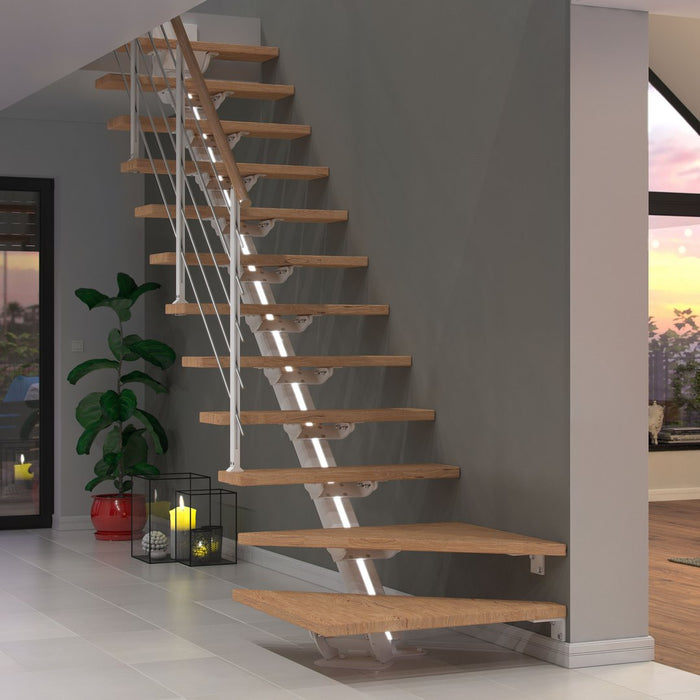 Raumspartreppe Sydney - 1/4 gewendelt - Mittelholmtreppe optional mit Licht