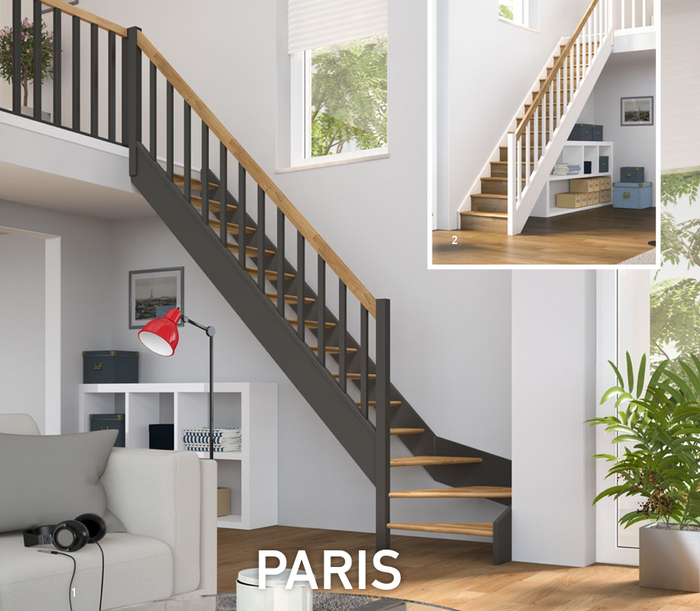 Raumspartreppe Paris Anthrazit – 1/4 gewendelte Holztreppe modern