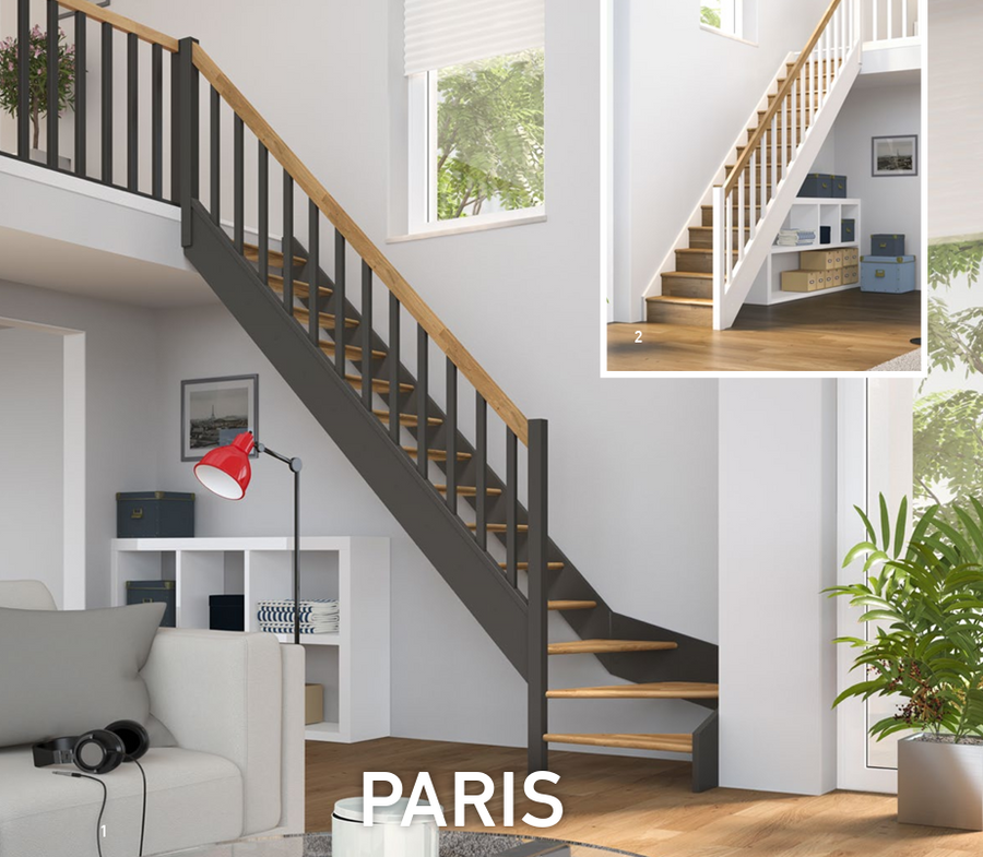 Raumspartreppe Paris Anthrazit – 1/4 gewendelte Holztreppe modern