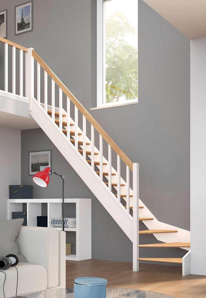 Raumspartreppe Paris Weiß – 1/4 gewendelte Holztreppe modern