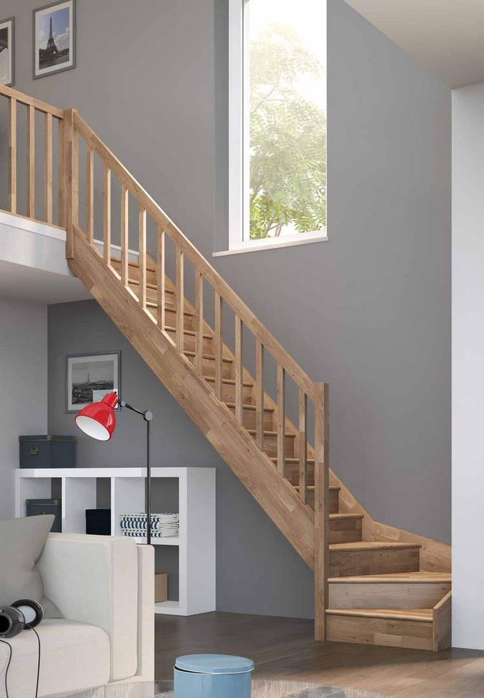 Raumspartreppe Paris – 1/4-gewendelte Holztreppe für kleine Räume & Dachboden
