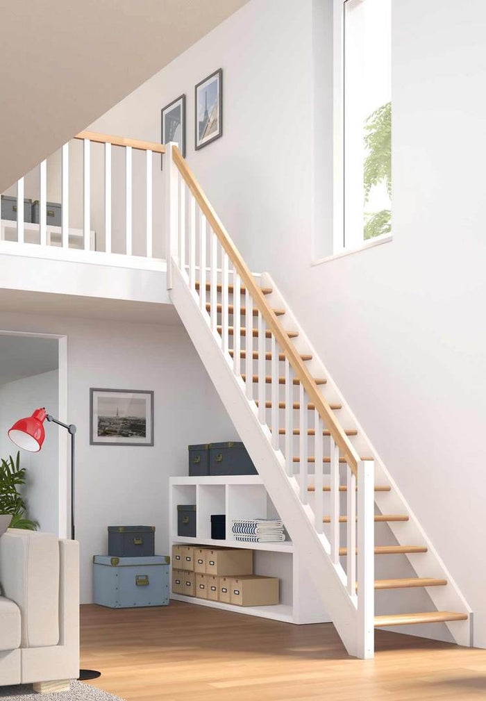 Raumspartreppe Paris Weiß – gerade Holztreppe modern & platzsparend